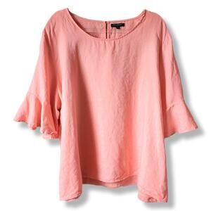 For Cynthia Women Coral Pink Linen Blouse Top 2X Natural Coastal Classic Casual